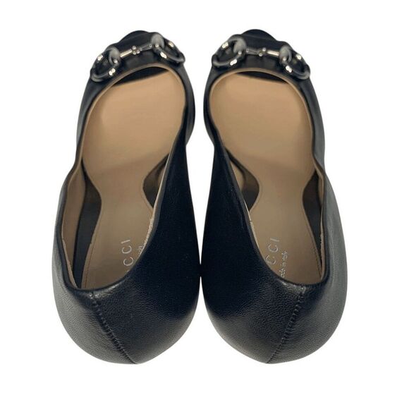 Gucci Black Nappa Leather Silver Horsebit Pumps EU 40 US 10 Peep Toe High Heels - Picture 4 of 10